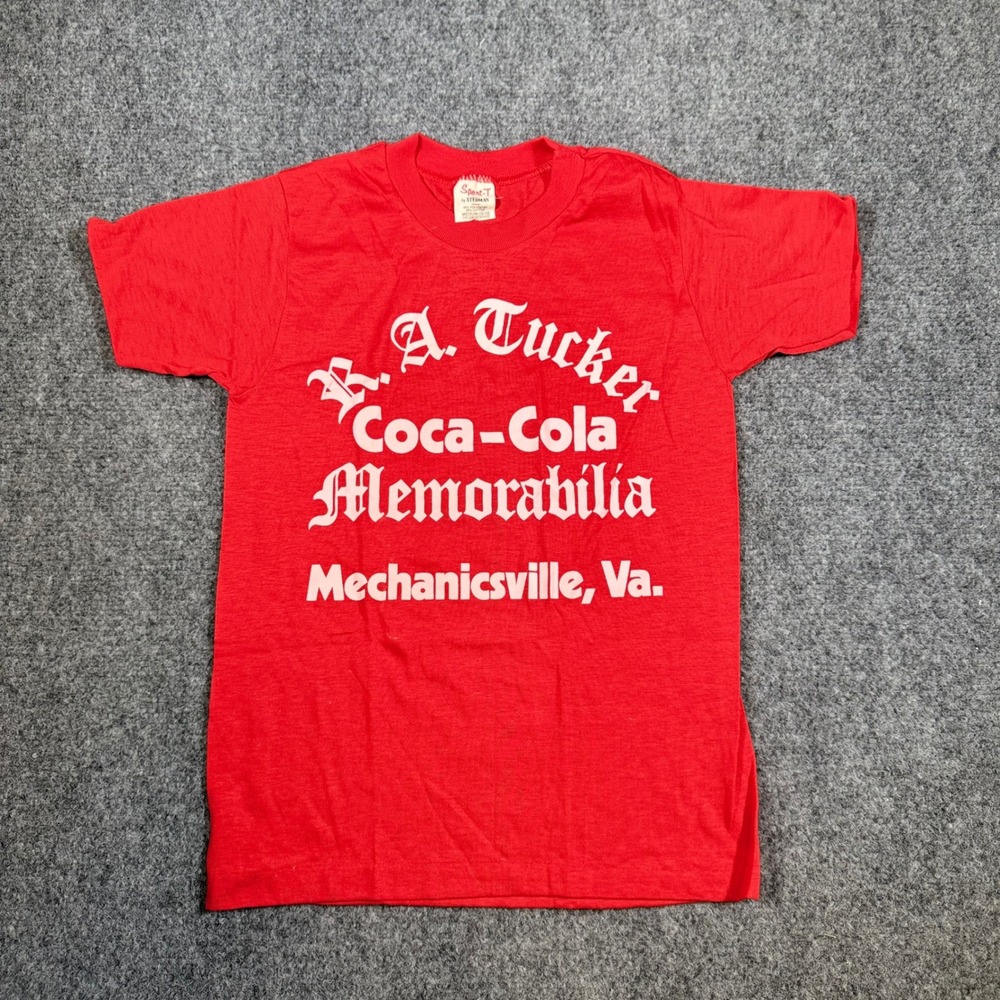 80's Stedman Sport Coca-Cola Memorabilia T-Shirt Kids M (10-12) Red R.A. Tucker